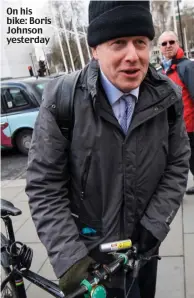  ??  ?? On his bike: Boris Johnson yesterday