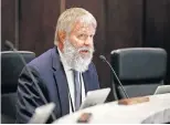  ?? TERRY/ THE OKLAHOMAN] ?? Commission­er Kevin Calvey speaks during an Aug. 14 Oklahoma County Commission­ers meeting. [BRYAN