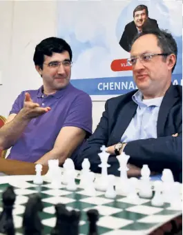  ?? M. KARUNAKARA­N ?? Dream team: Boris Gelfand with Vladimir Kramnik (left) at the official inaugurati­on of a coaching camp in Chennai, in January, 2020. In recent years, Gelfand and Kramnik have had a close look at India’s budding stars.