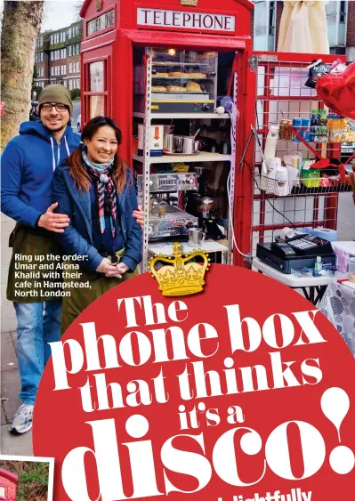  ??  ?? Ring up the order: Umar and Alona Khalid with their cafe in Hampstead, North London