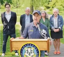  ?? ?? Greenwich First Selectman Fred Camillo speaks about the proposed trail connecting Stamford’s Boccuzzi Park to Greenwich’s Binney Park at Binney Park on Monday.