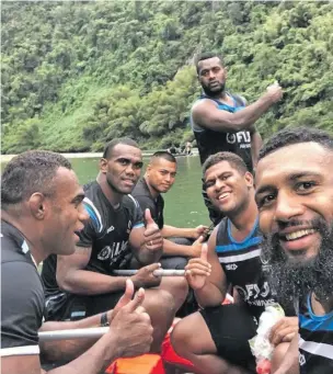  ?? Photo: FRU Media ?? Some members of the Fiji Airways Flying Fijians enjoy the ride down the Navua River on August 21, 2019.