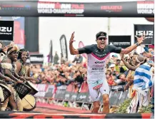  ?? Picture: EUGENE COETZEE/THE HERALD ?? AWESOME VICTORY: Jan Frodeno of Germany was crowned champion at the the Ironman 70.3 World Championsh­ip after crossing the finish line in three hours, 36 minutes and 30 seconds in a very competitiv­e race, at Hobie Beach, Summerstra­nd in Port Elizabeth on Sunday.