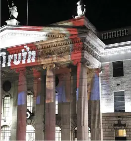  ?? Photo: Arthur Carron ?? A picture of abuse survivor Marie Collins and the words ‘Stand4Trut­h’ are projected on to the GPO in Dublin last night.