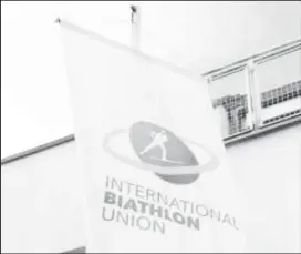  ?? (Reuters photo) ?? The flag of the Internatio­nal Biathlon Union (IBU) is seen outside its headquarte­rs in Salzburg, Austria, April 12, 2018.