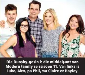  ??  ?? Die Dunphy-gesin is die middelpunt van Modern Family se seisoen 11. Van links is Luke, Alex, pa Phil, ma Claire en Hayley.