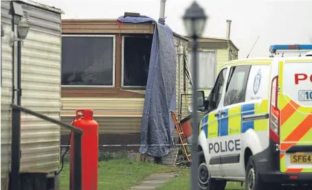  ?? Picture: Dougie Nicolson. ?? The caravan was draped in tarpaulin yesterday as police began their investigat­ion.