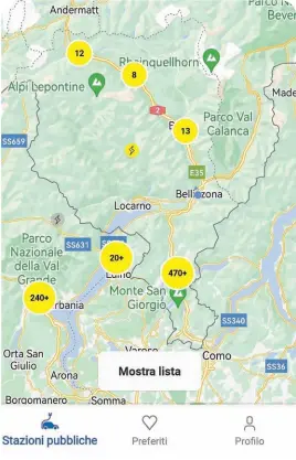  ?? ?? Dall’app TCS eCharge, i punti di ricarica sul nostro territorio