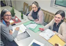  ?? FOTO: PRIVAT ?? Freuen sich auf die Landesmeis­terschafte­n im Voltigiere­n in der Kreisstadt: (vorn) Elisabeth Isbary, (hinten von links) Michaela von Langsdorff und Marina Rittelmann von der Reitervere­inigung Biberach.