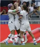  ?? AP ?? GOOOAL: The U.S. women’s soccer team celebrates its second goal during Sunday’s Women's World Cup final.