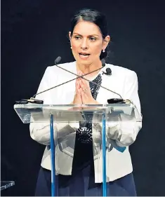  ?? ?? Priti Patel was challenged by an officer at the annual Police Federation conference