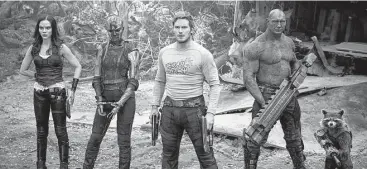  ?? Disney-Marvel ?? “Guardians of the Galaxy Vol. 2” stars Zoe Saldana, from left, Karen Gillan, Chris Pratt, Dave Bautista and Rocket, voiced by Bradley Cooper. The sequel opens Friday.