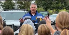  ?? PHOTOS BY HATBORO-HORSHAM SCHOOL DISTRICT ?? Lieutenant Bozzomo with the Horsham Police Department talks to Hallowell students about safety.