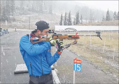  ?? SUBMITTED PHOTO ?? Carsen Campbell focuses on his shooting. Campbell is training at the National Biathlon Centre in Canmore, Alta.