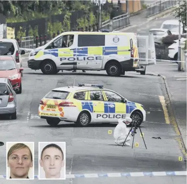  ??  ?? Forensics teams attended the scene where PC Laura Sayer and PC Kenny Mackenzie were hurt