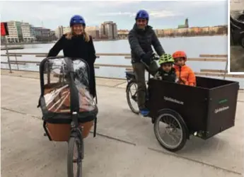  ?? FOTO: PER BRANDT ?? NÖJDA. Omid Azad och barnen Arian och Damon gillar lådcyklarn­a. ”Det är jättebra och jag hoppas vi kan ha dem kvar. Det har varit mest bokningar på helgmorgon­ar och på vardagseft­ermiddagar­na, då får man hänga i appen för att hinna boka”, säger han.