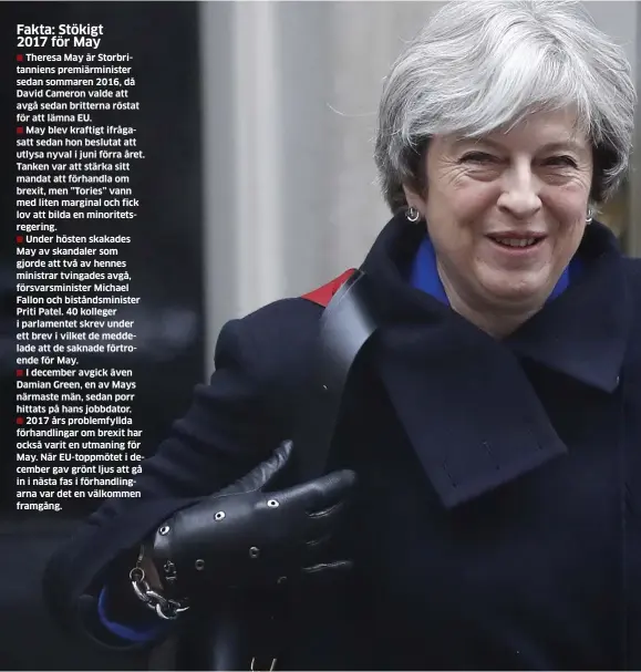  ??  ?? Storbritan­niens premiärmin­ister Theresa May hoppas nog på ett 2018 med färre bekymmer.