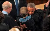  ??  ?? Ginsburg with President Obama in 2015 (above); in 1972, when she was made a professor at Columbia Law School