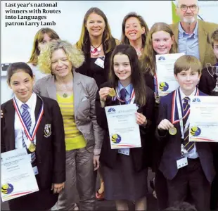  ??  ?? Last year’s national winners with Routes into Languages patron Larry Lamb