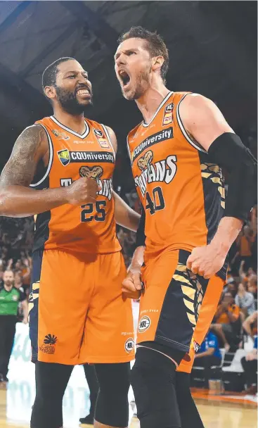  ?? Picture: GETTY ?? ROAR: Alex Loughton of the Taipans celebrates after scoring during the Round 17 NBL match against the Brisbane Bullets at Cairns Convention Centre on Saturday.