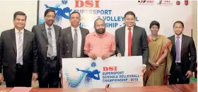 ??  ?? DSI Schools Volleyball Tournament’s Sponsorshi­p Package being handed over to Minister and Sri Lanka Volleyball Federation President Ranjith Siyambalap­itiya, by DSI Managing Director Thusitha Rajapakse.