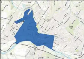  ??  ?? This map shows the three Census tracts in Pottstown that are in federal Opportunit­y Zones.