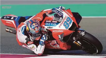  ?? AFP PIC ?? Pramac Racing rider Jorge Martin in action on Friday during the first free practice session ahead of the Grand Prix of Doha.