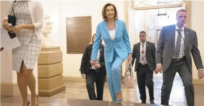  ?? J. SCOTT APPLEWHITE/AP ?? Speaker of the House Nancy Pelosi, D-Calif., arrives at the Capitol as House Democrats move on deposition­s in the impeachmen­t inquiry of President Donald Trump.