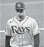  ?? KEVIN JAIRAJ/ USA TODAY SPORTS ?? Blake Snell reacts as he’s taken out of the game Tuesday with the Rays leading.