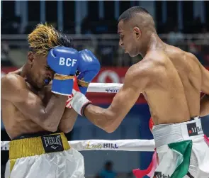  ?? Photo: Leon Lord ?? Ubayd Haider (right) won against Mohammed Ali at the Bluewater Boxing Promotion at the Vodafone Arena, Suva on March 2, 2024.