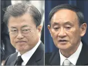  ?? FILE — THE ASSOCIATED PRESS ?? This combinatio­n of file photos show South Korean President Moon Jae-in, left, taken in Gwangju onMay 18, and Japanese Prime Minister Yoshihide Suga, right, taken in Tokyo on Sept. 16.