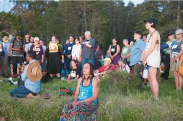  ?? TIM GRUBER/THE NEW YORK TIMES ?? Winona LaDuke, head of the Native environmen­tal nonprofit Honor the Earth, takes part in a 2021 protest in Rapids, Minn.“We put our bodies on the line because we had no other legal recourse, we had nothing,”she said.