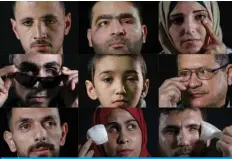  ?? — AFP ?? This combinatio­n of pictures created on June 11, 2020 shows Palestinia­ns blinded in one eye - (top left to right) Mohammed Burqan, Muath Amarneh and Jacqueline Shahada; (middle left to right) Ahmed Al-Louth, Malek Issa and Nafez Al-Damiri; (bottom left to right) Rifaat Barham, Mai Abu Rawda and Sami Marsan.