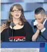  ?? SAUL LOEB/AFP/GETTY IMAGES ?? Christine Leinonen, left, speaks about “common-sense gun policy” at the 2016 Democratic National Convention.