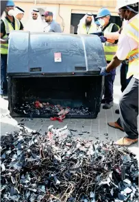  ?? Photos by Juidin Bernarrd ?? Some of the confiscate­d counterfei­t sunglasses and watches on display during the Press briefing by the DED at Umm Ramool Centre on Tuesday; and right, the shredded fake products ready to be dumped.—