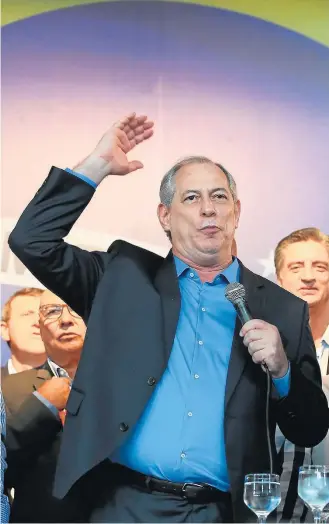  ?? DIDA SAMPAIO / ESTADÃO ?? Evento. Ciro discursa durante convenção do PDT que o lançou como candidato a presidente