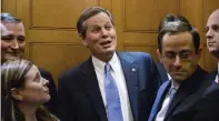  ?? AP ?? Senator Steve Daines and other senators on their way to vote on amendments on Capitol Hill in Washington. —