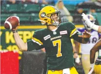  ?? LARRY WONG ?? Eskimos quarterbac­k Trevor Harris will be back on the field Saturday against Saskatchew­an after returning from injury.