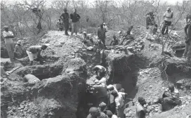  ??  ?? Small-scale gold miners busy on their pits