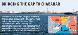  ??  ?? India sent its maiden cargo of wheat to Afghanista­n through the Chabahar Port in Iran, bypassing Pakistan. The shipment will pave the way for operationa­lisation of the Chabahar Port as an alternate route providing reliable and robust connectivi­ty for...