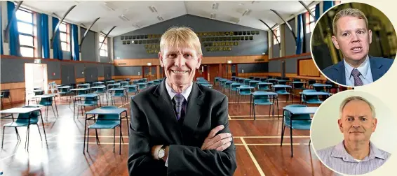  ?? MAARTEN HOLL, ROBERT KITCHIN/STUFF ?? Principal Kevin Carter estimates Rongotai College would be up to $30,000 worse off if they took the Govt’s money. Inset top, Minister of Education Chris Hipkins. Below, principal of John Paul College in Rotorua Patrick Walsh.