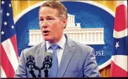  ?? KANTELE FRANKO/AP ?? Lt. Gov. Jon Husted, seen here in a 2019 photo, is defending his use of the term “Wuhan virus” describing the coronaviru­s that causes COVID-19.
