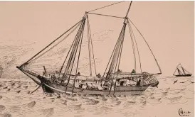  ??  ?? A fishing boat similar to the type Low commandeer­ed from Ashton. Top, Roat‡n Island, where Ashton spent two years before being rescued.