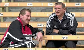  ??  ?? Peter Thorburn, right, seen here with rugby league coach Gerard Stokes, was instrument­al in helping a number of All Blacks launch their careers.