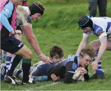  ??  ?? Fionn O’Hehir in action for Summerhill College in Hamilton Park.