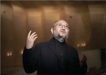  ?? EUGENE HOSHIKO — THE ASSOCIATED PRESS ?? Japanese acousticia­n Yasuhisa Toyota speaks during an interview at Suntory Hall in Tokyo.