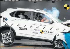  ??  ?? SHIP SHAPE: China’s MG GS shows no deformatio­n around the passenger cell in ANCAP’S demanding offset crash test.