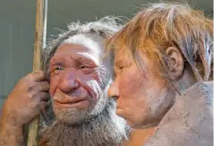  ?? FOTO: TT-AP/MARTIN MEISSNER ?? Rekonstruk­tion av två neandertal­are, en man och en kvinna. Hur denisovane­rna såg ut är okänt, men troligen var de relativt lika neandertal­arna utseendemä­ssigt.