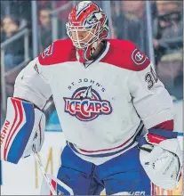  ?? ST. JOHN’S ICECAPS PHOTO/COLIN PEDDLE ?? It could turn out that St. John’s was the last North American stop in the pro hockey career of goalie Ben Scrivens. The 30-year-old Scrivens, who played one game for the IceCaps at the tail end of last season, has signed to play in the Kontinenta­l...