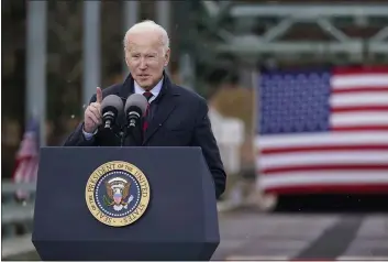  ?? EVAN VUCCI — THE ASSOCIATED PRESS ?? President Joe Biden speaks during a visit to the NH 175bridge over the Pemigewass­et River in Woodstock, N.H., to promote infrastruc­ture spending Tuesday.